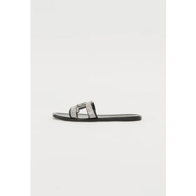 Image of KARL Lagerfeld Jelly Slippers, Women&#039;s, Size: 5, Black rubber w/silver Synthetics