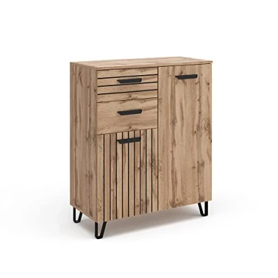 Image of Vicco Sideboard Amber, Oak/Black, 80 x 100 cm