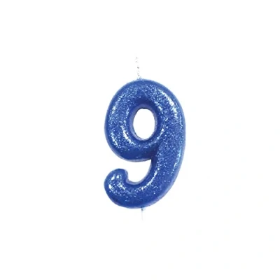 Image of Anniversary House Colourful Blue Glitter Candle, Number 9, 9th Birthday Cake Topper, 7 Centimeters, AHC30/9