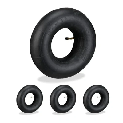 Image of Relaxdays Set of 4 Inflatable Tyres, 3.50 4&quot;, Replacement Hose, Wheelbarrow &amp; Handcart, Rubber, Black, 26 x 8.5 cm