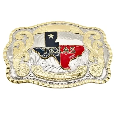 Image of Texas State Map Flag Large Huge Rodeo Western Gold Tone Belt Buckle, Tone,