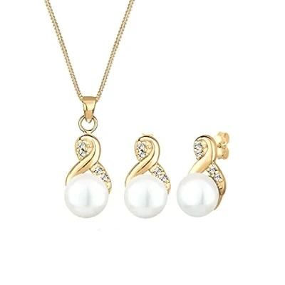 Image of Elli Jewelry Set Infinity Pearl Crystals 925 Sterling Silver Gold Plated