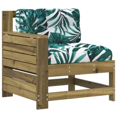 Image of vidaXL Impregnated Pine Wood Garden Armrest Sofa with Cushion Brown Outdoor Seating Foldable Side Table, Comfortable Cushions, and Weather Resistant Slatted Design for Patio, Deck,