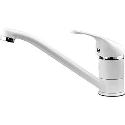 Image of Xcel Home White Kitchen Mixer Tap, Brass Round Sink Taps for with Hoses and UK Standard Fittings