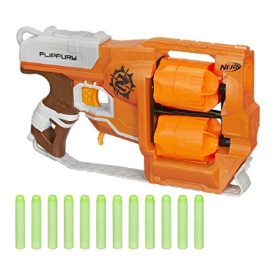 Image of Nerf Zombie Strike FlipFury Blaster 2 Flipping 6 Dart Drums Fire Darts, Flip, More 12 Elite Darts (Amazon Exclusive)