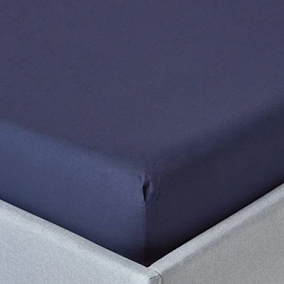Image of HOMESCAPES Navy Blue Deep Fitted Sheet (12) Super King 200 TC 400 Thread Count Equivalent Pure Egyptian Cotton Bed with Fully Elasticated Skirt