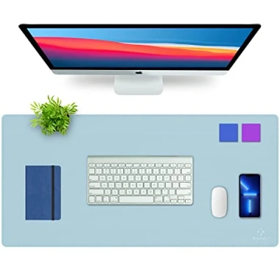 Image of K KNODEL Desk Mat, Office Pad, PVC Leather Blotter, Laptop Waterproof Writing Pad for and Home, Dual Sided (43 x 90cm, Lightblue/Silver)