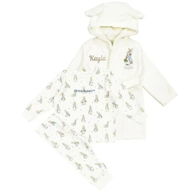 Image of Peter Rabbit Personalised Baby Girl Boy Dressing Grown Pyjamas 2 Piece Set (Peter &amp; Robe, 0 6 Months)
