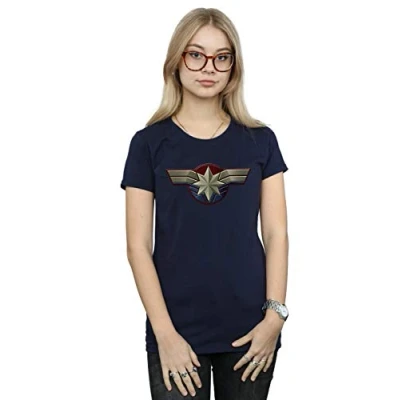 Image of Marvel Women&#039;s Captain Chest Emblem T Shirt Navy Blue Large