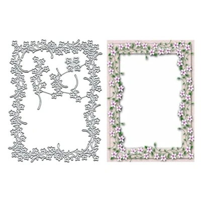 Image of Rectangle Flowers Frame Metal Die Cuts Cutting Dies,Rectangle Dies Cut Stencils DIY Scrapbooking Cards Decorative Embossing Paper for Album Card Making