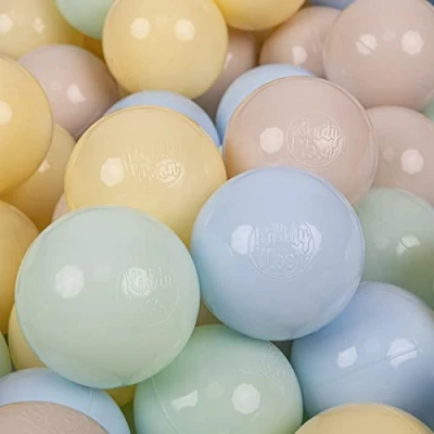 Image of KiddyMoon Soft Plastic Play Balls 50 Balls/7Cm 2.75In Multi Colour Made In EU, Pastel Beige/Pastel Blue/Pastel Yellow/Mint