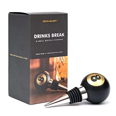 Image of Iron &amp; Glory Wine Stopper 8 Ball Bottle Stoppers Kitchen Gadgets Luxury Lover Gifts Accessories Novelty Reusable Spirits Saver