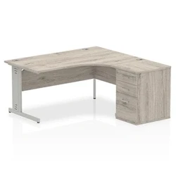 Image of Impulse 1600mm Right Crescent Desk Grey Oak Silver Leg + High Ped