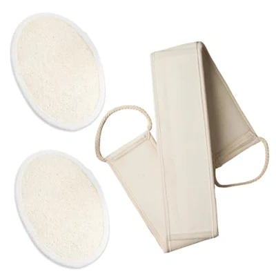 Image of LFCFBH 3PCS Natural Loofah Back Scrubber Exfoliating Washers for Shower, Body Bath Sponge Double Side Scrubbing Strap Washer Men &amp; Women