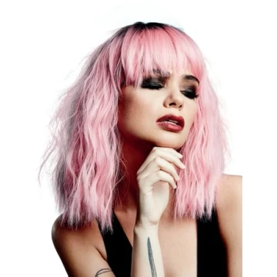 Image of Smiffys Official Manic Panic® Love Kitten™ Trash Goddess™ Wig, Midlength Wavy Heat Styleable with Adjustable Cap in Pink Ombre Colours. Crimped Style for a bold, fashionable statement