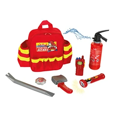 Image of Theo Klein 8900 Firefighter Henry Backpack I with Battery Powered Torch, Fire Extinguisher and Much More Robust Reflective Strips Adjustable Straps