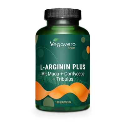 Image of Vegavero L Arginine Complex with Maca, Tribulus Terrestris, Zinc, Cordyceps &amp; Vitamin C 180 Vegan Capsules NO Additives, Gelatine or Bulking Agents