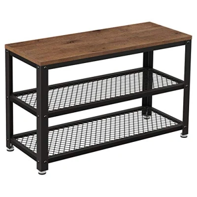 Image of VASAGLE, 3 Tier Shoe Rack, Shelf Storage Bench with Metal Mesh Shelves and Seat, Free Standing Organizer for Entryway, 11.8 x 28.7 17.7 Inches, Hazelnut Brown Black ULBS073B03