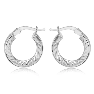 Image of Tuscany Silver Women&#039;s Sterling 15.5 mm Patterned Hoop Earrings