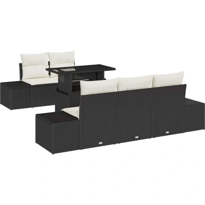 Image of vidaXL 6 Piece Garden Sofa Set with Cushions Black Poly Rattan