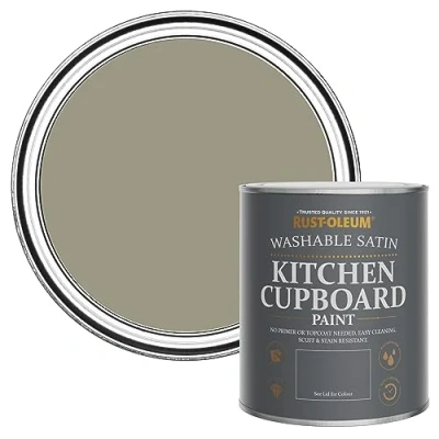 Image of Rust Oleum Green Scrubbable Kitchen Cupboard Paint in Satin Finish Grounded 750ml