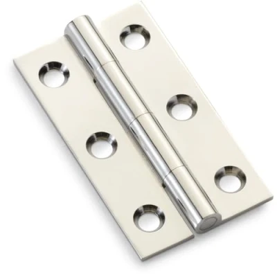 Image of Pair Solid Brass Cabinet Butt Hinge 50mm Polished Nickel Premium Cupboard