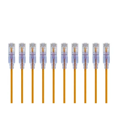 Image of Monoprice Cat6A 2ft Yellow Patch Cable UTP 30AWG 10G Pure Bare Copper Snagless RJ45 SlimRun Series Ethernet Pack of 10