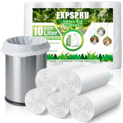 Image of Expspru 10L Bin Bags Small Liners White Pedal Strong Wastebasket Trash Can for Bathroom, Office, Kitchen, Bedroom, 120 Count