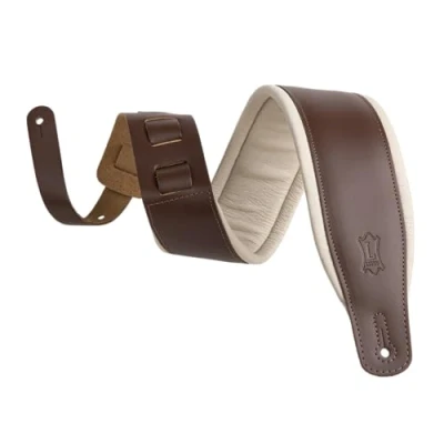 Image of Levy&#039;s Leathers 3&quot; Wide Amped Leather Series Guitar Strap with Foam Padding and Garment Backing; Brown Cream (M26PD BRN_CRM)