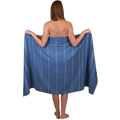 Image of Betz XXL bath towel large beach sauna made of 100% cotton 90x180 cm LINES colour blue