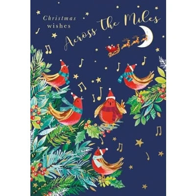 Image of Abacus Cards Across the Miles Christmas Card Carol Robins Embossed with Foil Details Eco Friendly and Recyclable