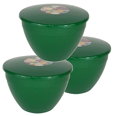 Image of Pudding Basin and Lid Pack of 3 Plastic Basins Medium to Large Sized Emerald Green Food Safe Steaming Bowls (2 Pint 1l)