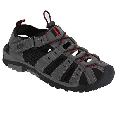 Image of PDQ Ted Trekking Trail Toggle Touch Fastening Summer Sandals Grey/Red Synth.Nubuck, Mens UK 9 / EU 43
