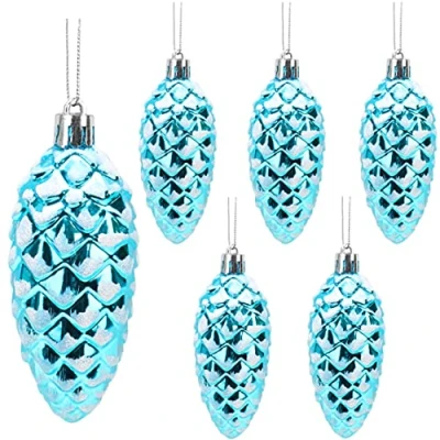 Image of Christmas Concepts® Pack of 690mm Shiny &amp; Glitter Decorated Pine Cone Baubles Tree Decorations (Turquoise)