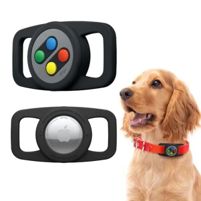 Image of elago Pet Collar W5 Case Compatible with Apple AirTag, Cute Designed Holder for Dog Cat Loop Harness, Premium Silicone Protective Cover [Tracking Device Not Included] (Black)