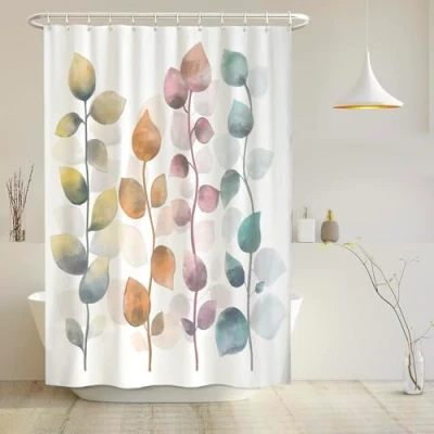 Image of arteneur® Colourful Leaves Anti Mould Shower Curtain 180 x 200 cm Recycled with Oeko Tex Standard 100 Weighted Hem, Opaque, Waterproof, Washable, 12 Rings &amp; E Book