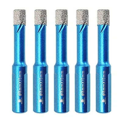 Image of Dry Diamond Core Drill Bit Set,BRSCHNITT 5pcs 8mm Hole Saw with Triangle Shank for Porcelain Tile Ceramic Stone Granite Marble