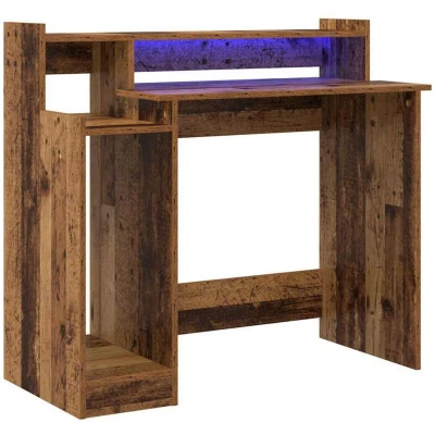 Image of vidaXL Desk with Lamps Shelf Storage Old wood Engineered