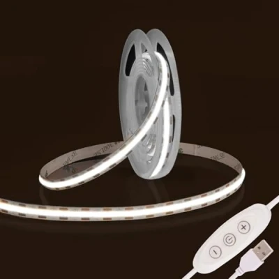Image of Fosingut USB COB LED Strip Light 2m,5V 960 LEDs TV Backlight 6500K Cool White,CRI90+ Dimmable Flexible Under Cabinet Kitchen Light,8mm Tape Lights for Mirror,Wardrobe,Bedroom,Home DIY Lighting