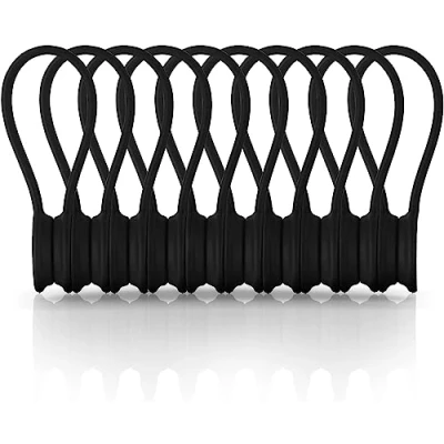 Image of 10 Pieces Magnetic Cable Ties, Xrkuu Black Reusable Organisers Silicone Clips Cord Organiser Straps for Organizing and Bundling Wires, Earphone Cable, Cords, Charger