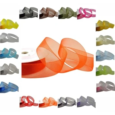 Image of 50m / 25m Roll Luxury Organza Woven Edge Ribbon Reel Rolls 3mm, 9mm, 15mm, 25mm, 40mm (Orange, 9mm 25 Metres)