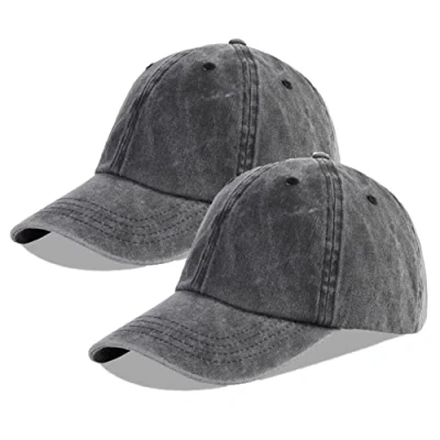 Image of LANGZHEN Unisex Baseball Cap 100% Cotton Fits Men Women Washed Denim Adjustable Dad Hat(Black+Black)