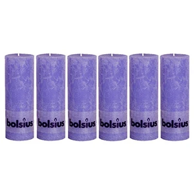 Image of Bolsius Old Purple Pillar Paraffin Wax Candle Set of 6 65 Hour Burn Time 19cm (H) x 6.8cm (Dia)