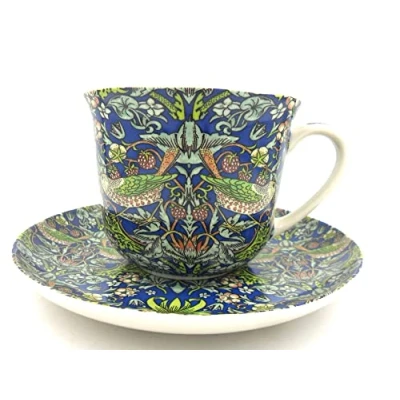 Image of Abbeydale Collection Gift Boxed jumbo cup and saucer in William Morris Blue Strawberry thief design.