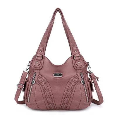 Image of Angel Kiss Purses and Handbags Women Fashion Tote Bag Shoulder Bags Top Handle Satchel Washed Synthetic Leather Handbag, 1 1#d.pink, 13.8 * 4.7 11.8 inches