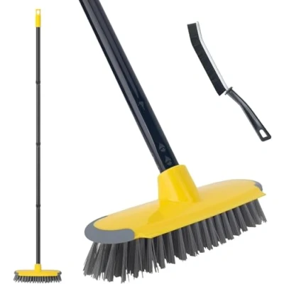 Image of 2 in 1 Scrape Brush,Deck Cleaning Brush with Long Handle,127 cm Outdoor Floor Scrubber Broom for Patio, Garage, Boat, Swimming Pool,Concrete Stiff Bristles Push