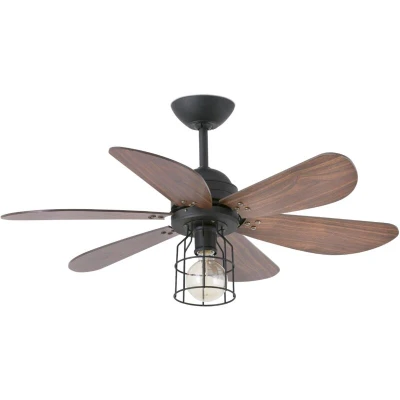 Image of Chicago 1 Light Small Ceiling Fan Black, Walnut with Light, E27