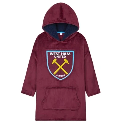 Image of West Ham United F.C. Boys Oversized Fleece Poncho with Hood, Gifts for Burgundy
