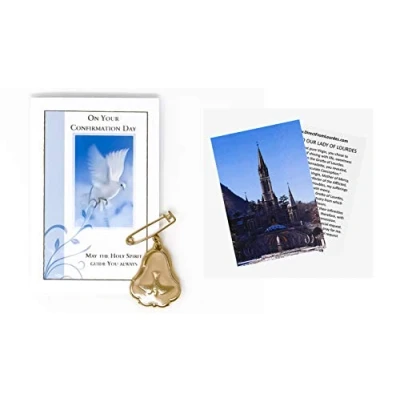 Image of Catholic Gift Shop Ltd Confirmation Leaflet with Prayer Card and Pearl Dove Brooch