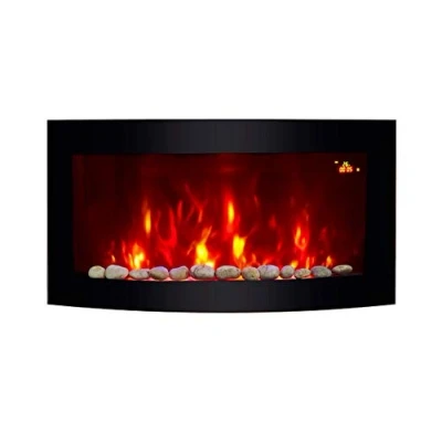 Image of TruFlame Wall Mounted Fire/ Landscape Black Curved Glass/ Flame Effect with Remote Control, 2000 Watt